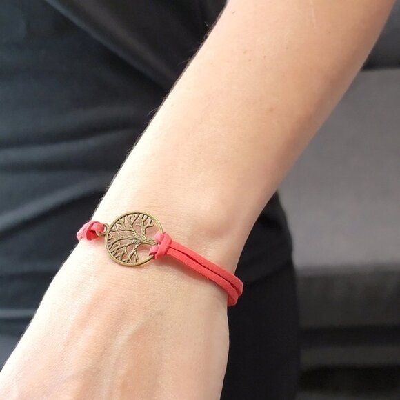 3/$20 Tree of Life Red Suede Fashion Bracelet Adjustable Soft Boho Retro Jewelry - Picture 7 of 10